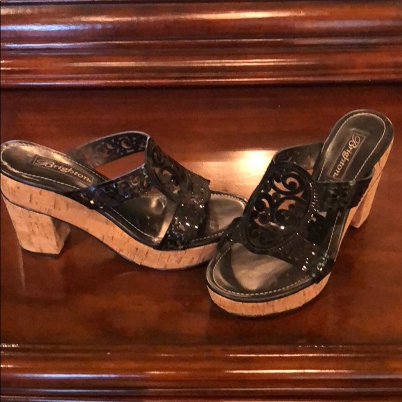Brighton Shoes - Brighton Laser Cut Sandals with Cork Heels